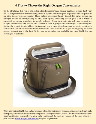 4 Tips to Choose the Right Oxygen Concentrator