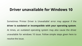 Driver unavailable for windows 10