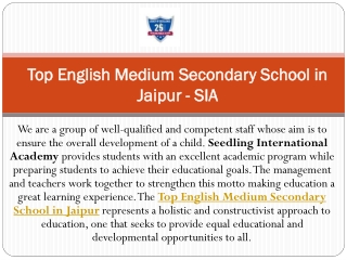 Top English Medium Secondary School in Jaipur - SIA