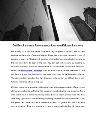 Get Best Insurance Recommendations from Kirkham Insurance