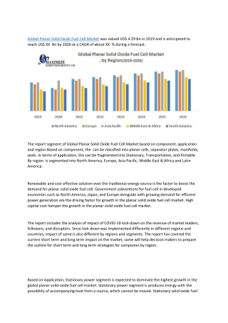 Global Planar Solid Oxide Fuel Cell Market – Industry Analysis and Forecast (2019-2026)