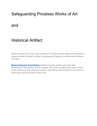 Safeguarding Priceless Works of Art and Historical Artifacts