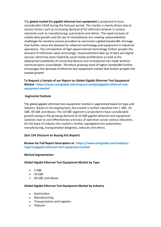 Global Gigabit Ethernet Test Equipment Market  Size, Growth | Industry Analysis and Forecast 2020-2026