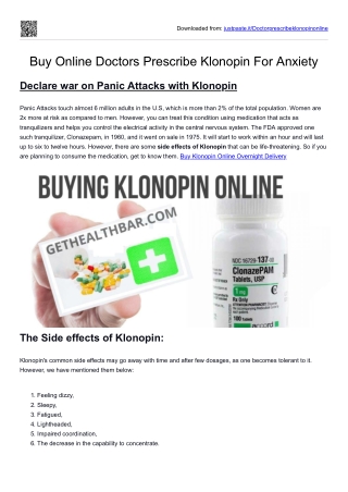 Buy Online Doctors Prescribe Klonopin For Anxiety