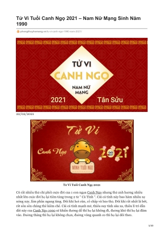 Tử Vi Tuổi Canh Ngọ 2021 – Nam Nữ Mạng Sinh Năm 1990