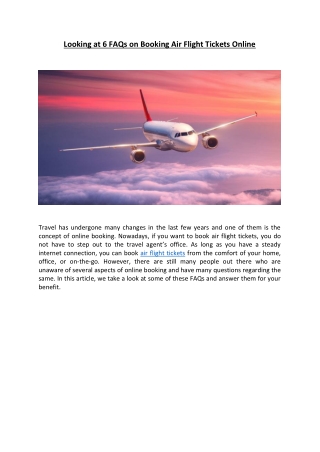 Looking at 6 FAQs on Booking Air Flight Tickets Online