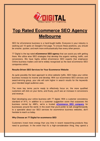 Top Rated Ecommerce SEO Agency Melbourne