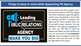 Things to keep in mind while Appointing PR Agency