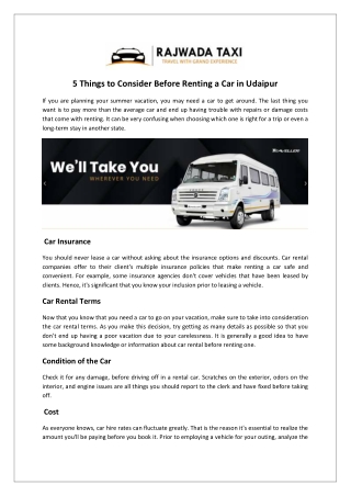 5 Things to Consider Before Renting a Car in Udaipur
