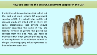 How you can Find the Best GC Equipment Supplier in the USA?