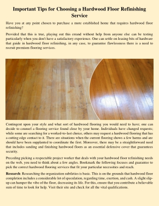 Important Tips for Choosing a Hardwood Floor Refinishing Service