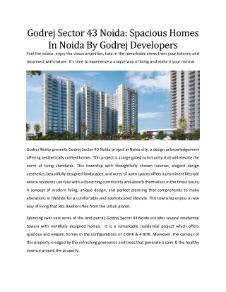Godrej Sector 43 Noida: Spacious Homes In Noida By Godrej Developers!!