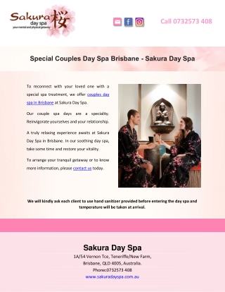 Special Couples Day Spa Brisbane - Sakura Day Spa