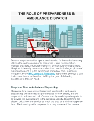 THE ROLE OF PREPAREDNESS IN AMBULANCE DISPATCH