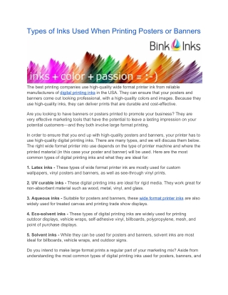 Types of Inks Used When Printing Posters or Banners