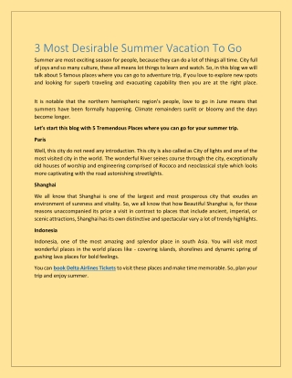 3 Most Desirable Summer Vacation To Go