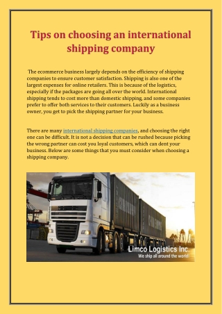 Limco Logisitics Inc. –No. 1 International Air Freight Company