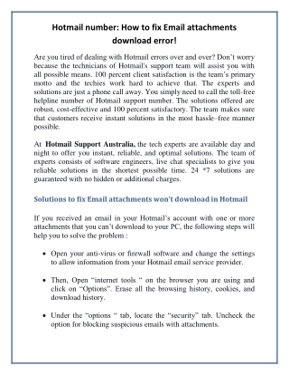 Hotmail number: How to fix Email attachments download error!