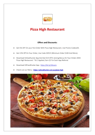 5% Off - Pizza High Windsor Takeaway Restaurant Menu VIC