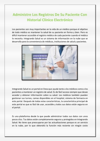 Administre Los Registros De Su Paciente Con Historial Clínico Electrónico