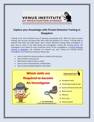 Explore your Knowledge with Private Detective Training in Bangalore