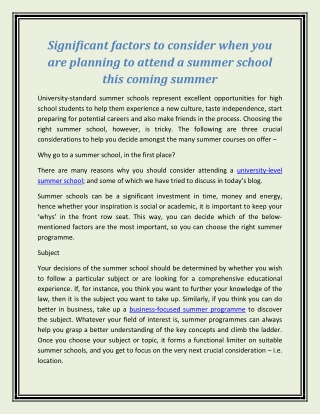 Significant factors to consider when you are planning to attend a summer school this coming summer