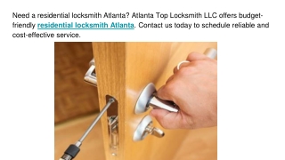 Residential locksmith Atlanta At Affordable Price