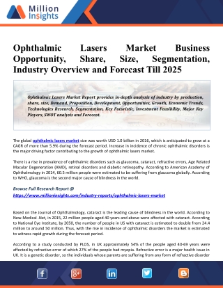 Ophthalmic Lasers Market Application, Share, Growth, Trends And Competitive Landscape To 2025