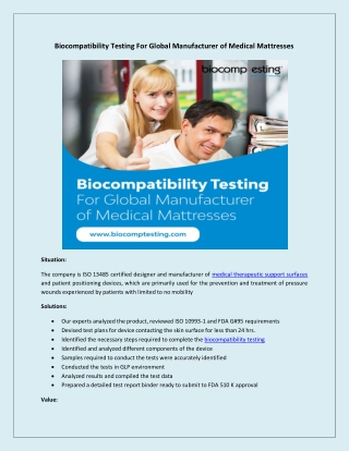 Biocompatibility Testing For Global Manufacturer of Medical Mattresses