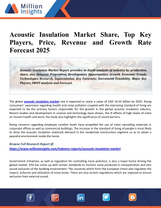 Acoustic Insulation Market 2025 Global Size, Share, Trends, Type, Application, Industry Key Features