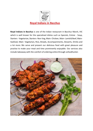 5% Off - Royal Indians in Bacchus marsh Restaurant Menu, VIC