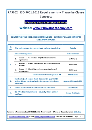 Ready-Made Online Course ISO 9001:2015 Requirements – Clause by Clause Concepts