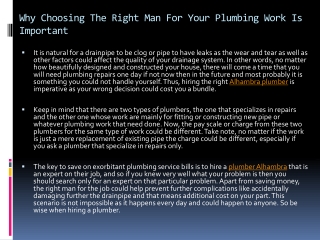 Why Choosing The Right Man For Your Plumbing Work Is Important