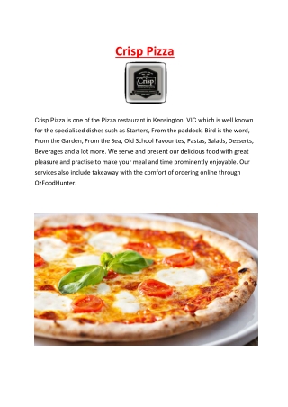 5% off - Crisp Pizza Restaurant Menu Kensington, VIC
