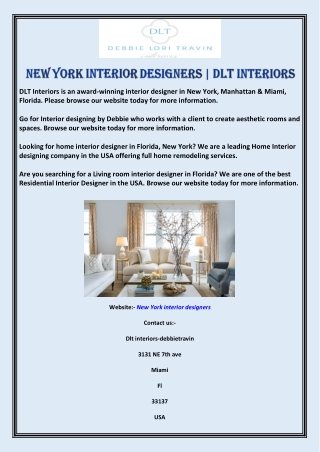 New York Interior Designers | DLT Interiors