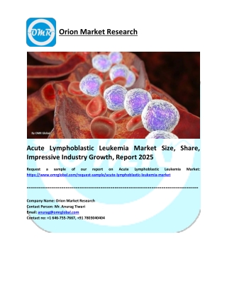 Acute Lymphoblastic Leukemia Market Trends, Research Report, Growth, Opportunities, Forecast 2019-2025