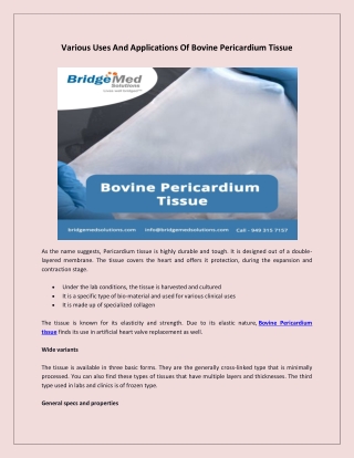 Various Uses And Applications Of Bovine Pericardium Tissue