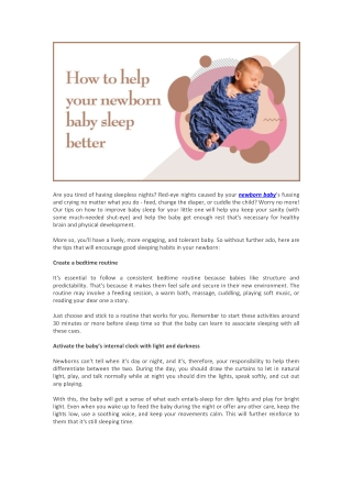How To Help Your Newborn Baby Sleep Better