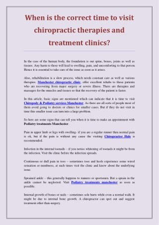 When is the correct time to visit chiropractic therapies and treatment clinics?