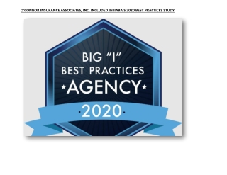 O’CONNOR INSURANCE ASSOCIATES, INC. INCLUDED IN IIABA’S 2020 BEST PRACTICES STUDY