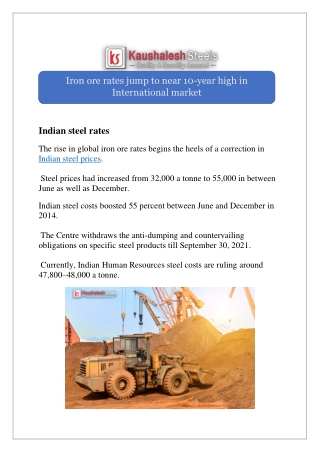 Iron ore rates jump to near 10-year high in International market