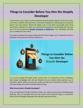 Things to Consider Before You Hire the Shopify Developer