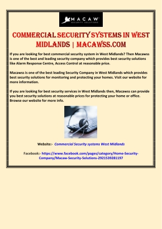 Commercial Security Systems in West Midlands | Macawss.Com