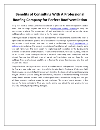 Benefits of Consulting With A Professional Roofing Company for Perfect Roof ventilation