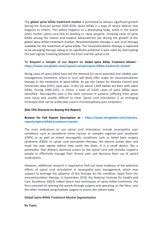 Global Spina Bifida Treatment Market 2019-2025 Trends, Research Report, Growth Trends, Opportunities, Forecast to 2025