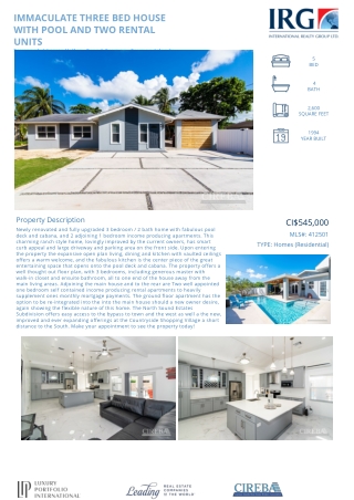 Buy Immaculate Three Bed House with Pool and Two Rental Units - 412501 - LDX Feed - IRG Cayman