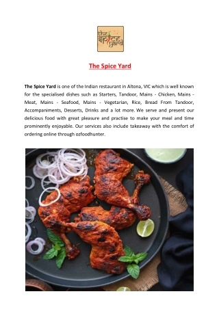 5% off - The Spice Yard Indian Restaurant Altona Menu, VIC