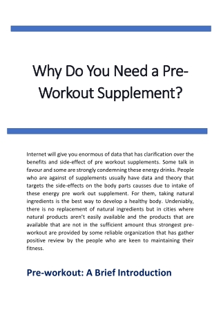 Why Do You Need a Pre Workout Supplement?