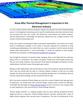 Know Why Thermal Management is Important in the Electronic Industry