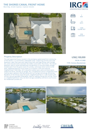 Buy the Shores Canal Front Home - 412468 - LDX Feed - IRG Cayman